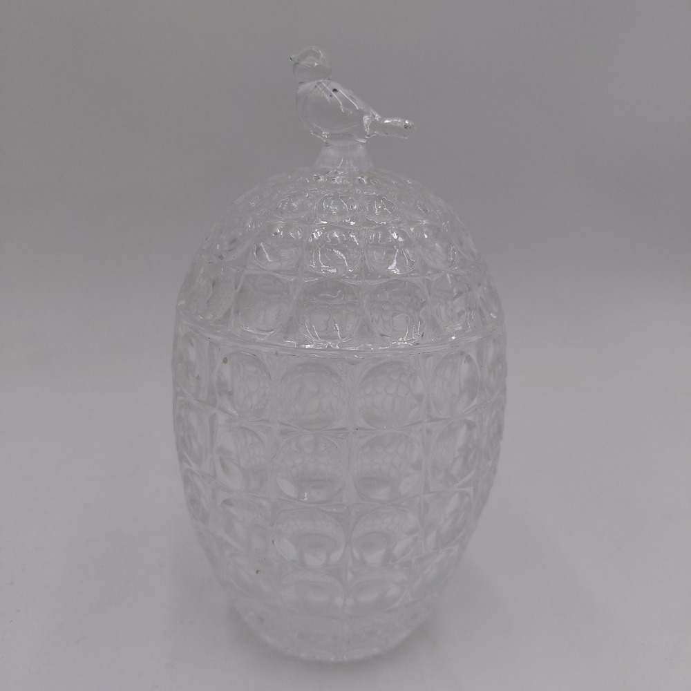 Crystal Clear 24% Lead Egg Trinket Box Bird Finial Taiwan Candy Fairy light